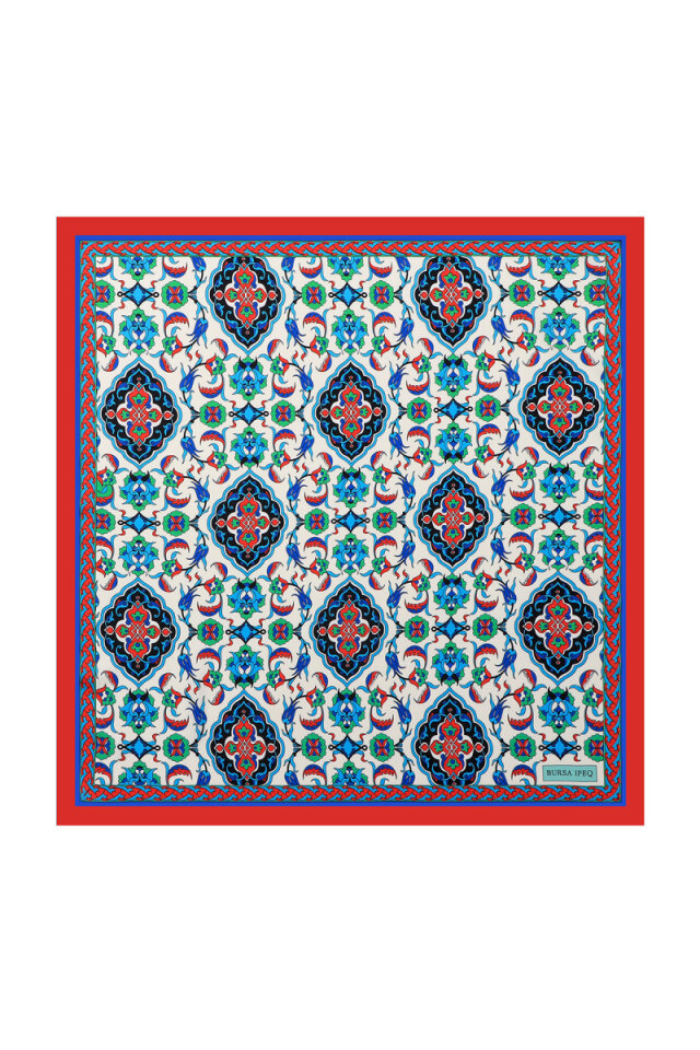 Red Tile Pattern Silky Pocket Square - Bursa İpek