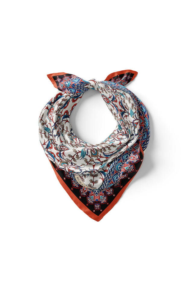 Red Tile Tulip Pattern Silky Pocket Square - 2