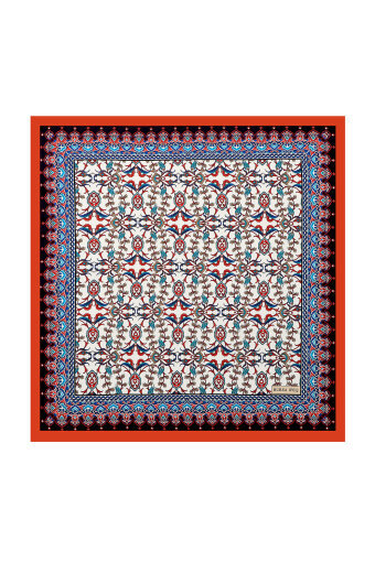 Red Tile Tulip Pattern Silky Pocket Square 