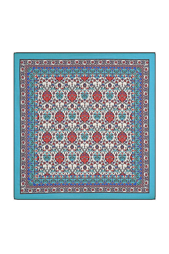 Red Tile Tulip Pattern Soft Square Scarf - Bursa İpek