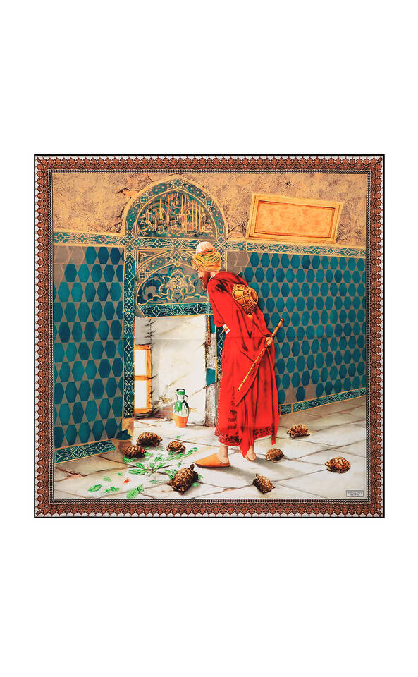 Red Tortoise Tamer Sura Silk Square Scarf - 2