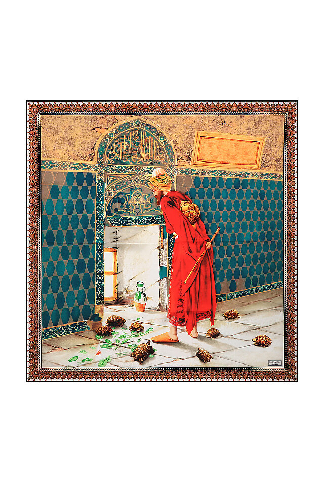 Red Tortoise Tamer Sura Silk Square Scarf - 1