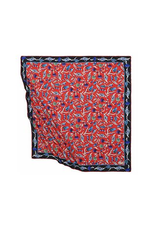 Red Turkish Pattern Carnation Tulip Pattern Silky Square Scarf 