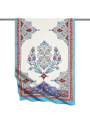 Red Turquoise Candlestick Pattern Wide Silky Foulard 