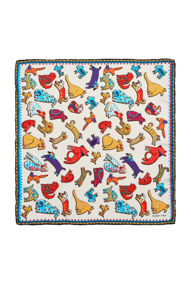 Red Yellow Patterned Silky Pocket Square - 1