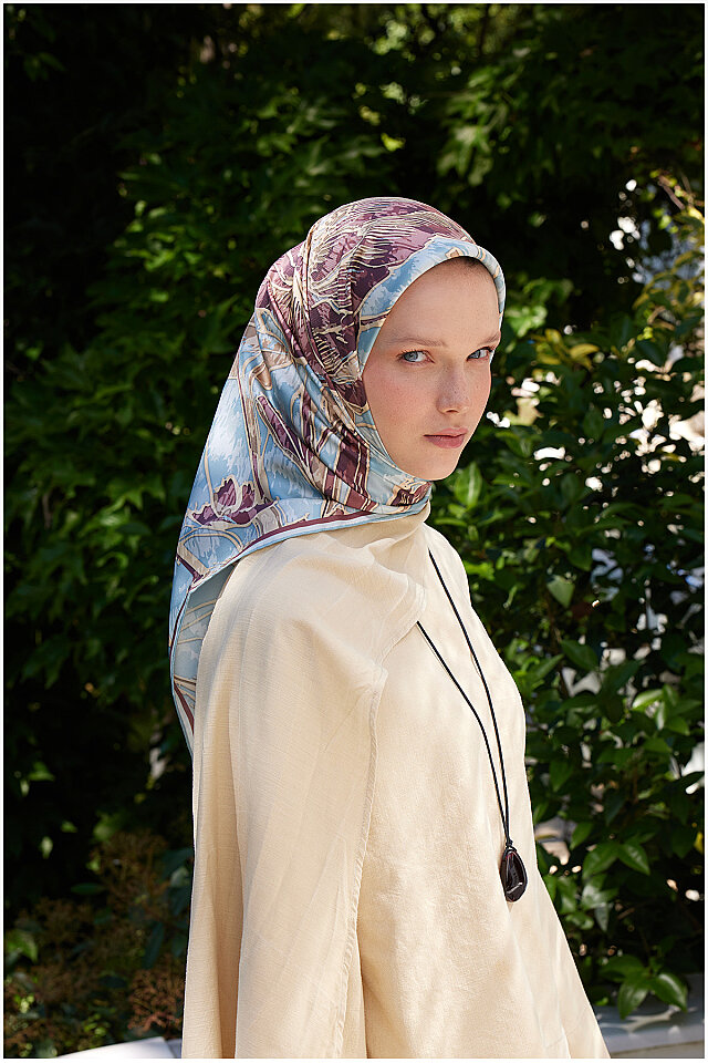 Mint Revna Desen Twill İpek Eşarp - Bursa İpek