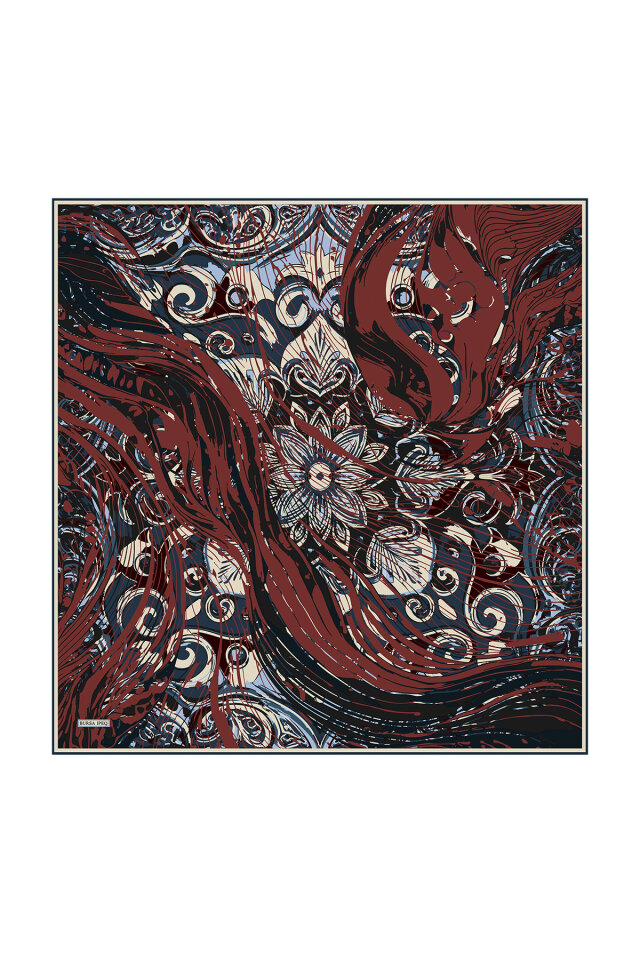 Bordo Ritim Desen Twill İpek Eşarp 