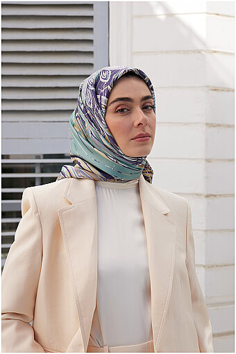 Mint Ritim Desen Twill İpek Eşarp 