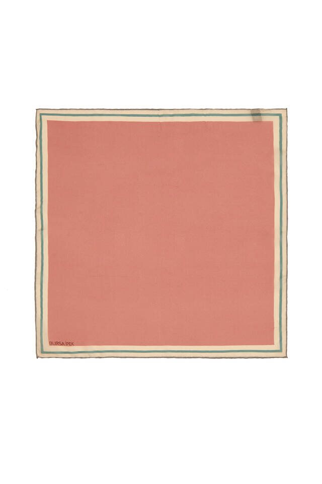 Rose Dry Bordered Plain Silk Pocket Square - Bursa İpek