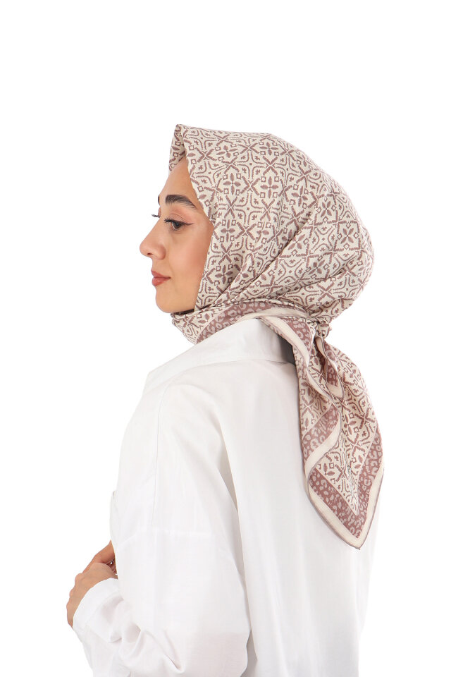 Açık Mürdüm Rüya Desen Twill İpek Eşarp - 2