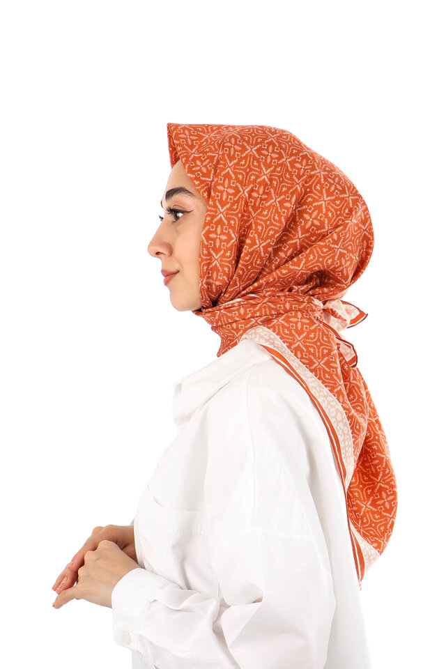 Kiremit Rüya Desen Twill İpek Eşarp - 2