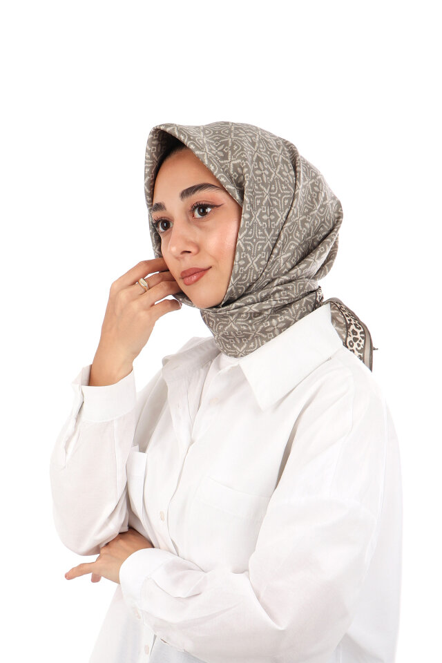 Koyu Taş Rüya Desen Twill İpek Eşarp - 1