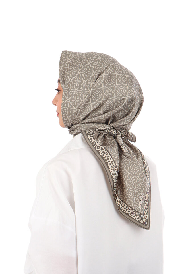 Koyu Taş Rüya Desen Twill İpek Eşarp - 2