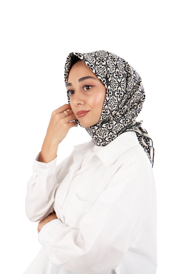 Krem Rüya Desen Twill İpek Eşarp 