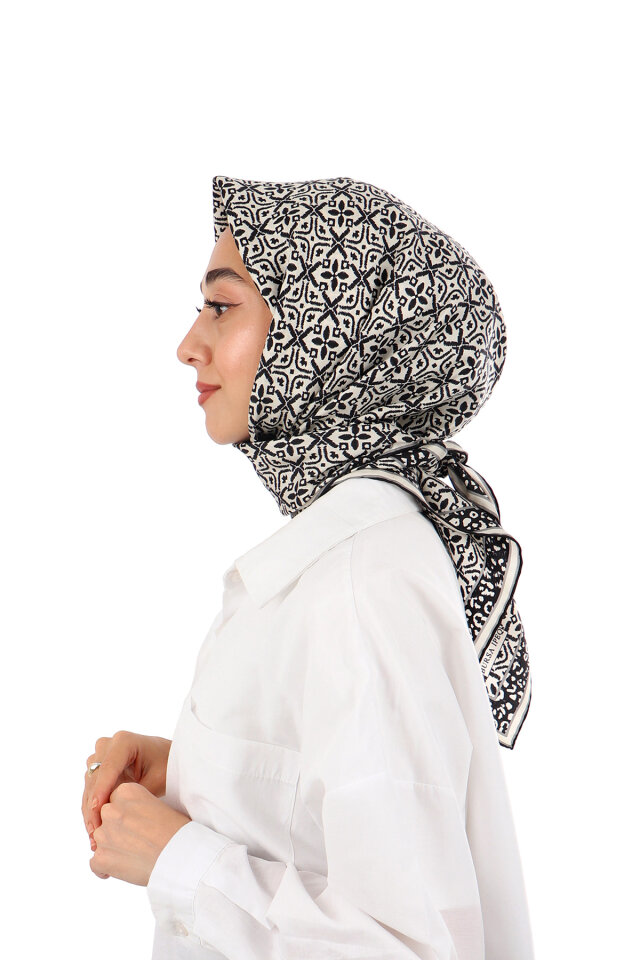 Krem Rüya Desen Twill İpek Eşarp - 2