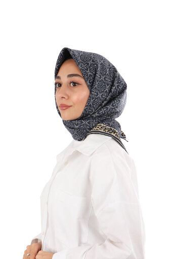 Lacivert Rüya Desen Twill İpek Eşarp 
