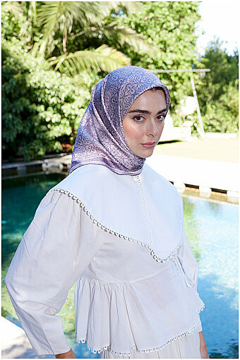 Lavanta Rüya Desen Twill İpek Eşarp 