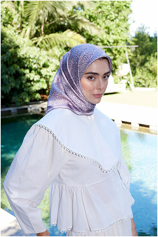 Lavanta Rüya Desen Twill İpek Eşarp - 1