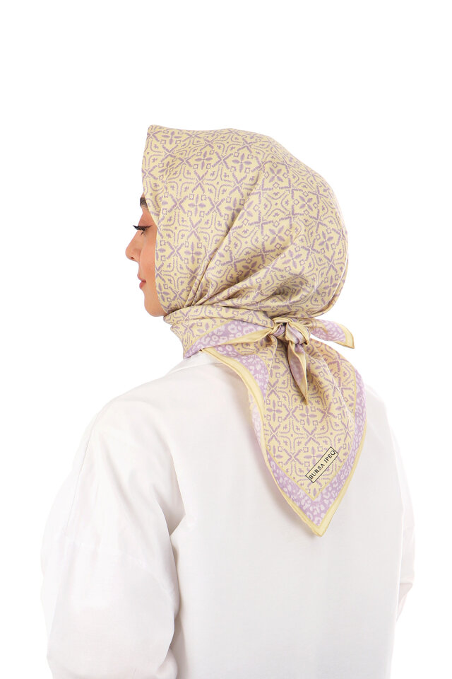 Sarı Rüya Desen Twill İpek Eşarp - 2