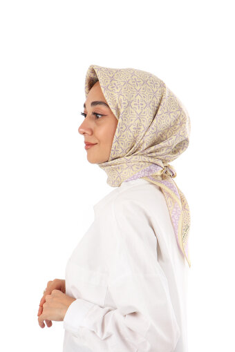 Sarı Rüya Desen Twill İpek Eşarp 