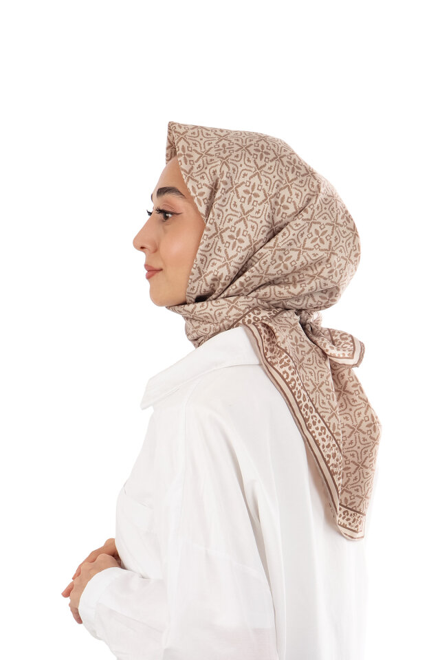 Sütlü Kahve Rüya Desen Twill İpek Eşarp - 3