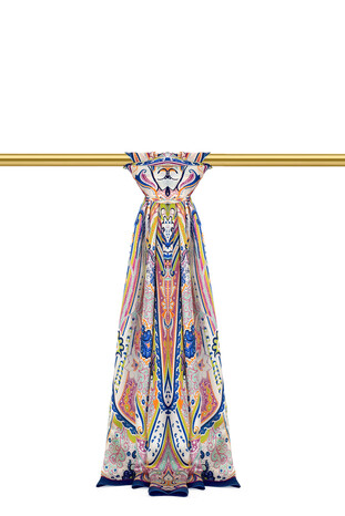 İndigo Sahra Desen Sura İpek Şal 