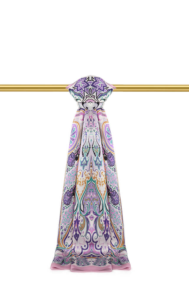 Pembe Sahra Desen Sura İpek Şal 