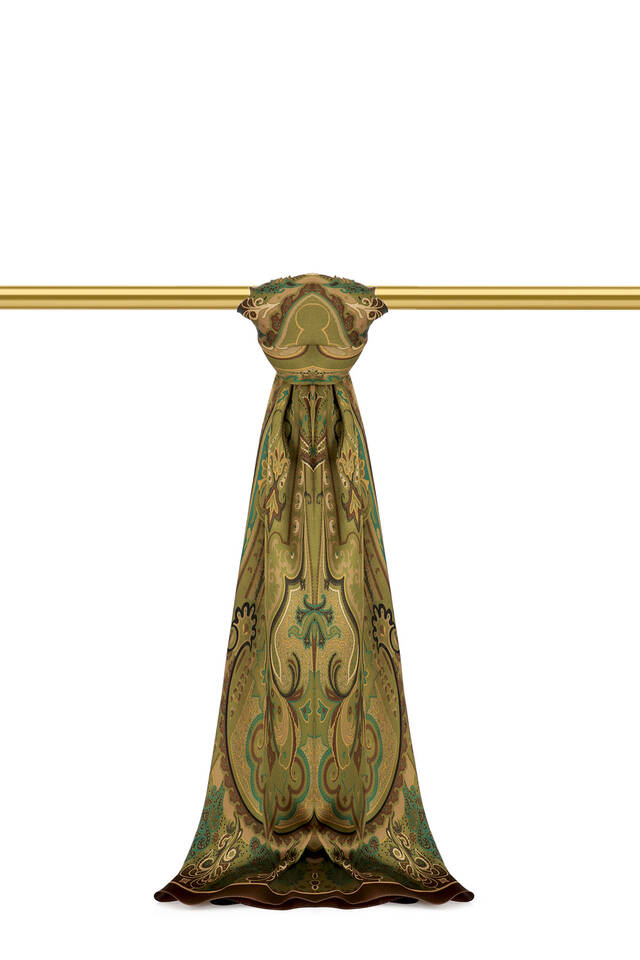 Yeşil Sahra Desen Sura İpek Şal 