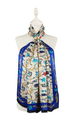 Saks Black Carnation Tulip Silk Foulard 