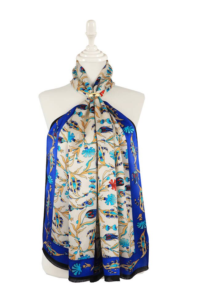 Saks Black Carnation Tulip Silk Foulard 