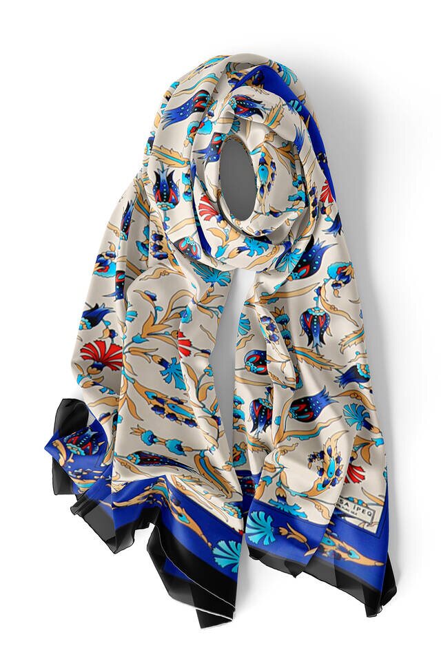 Saks Black Carnation Tulip Silk Foulard - 3