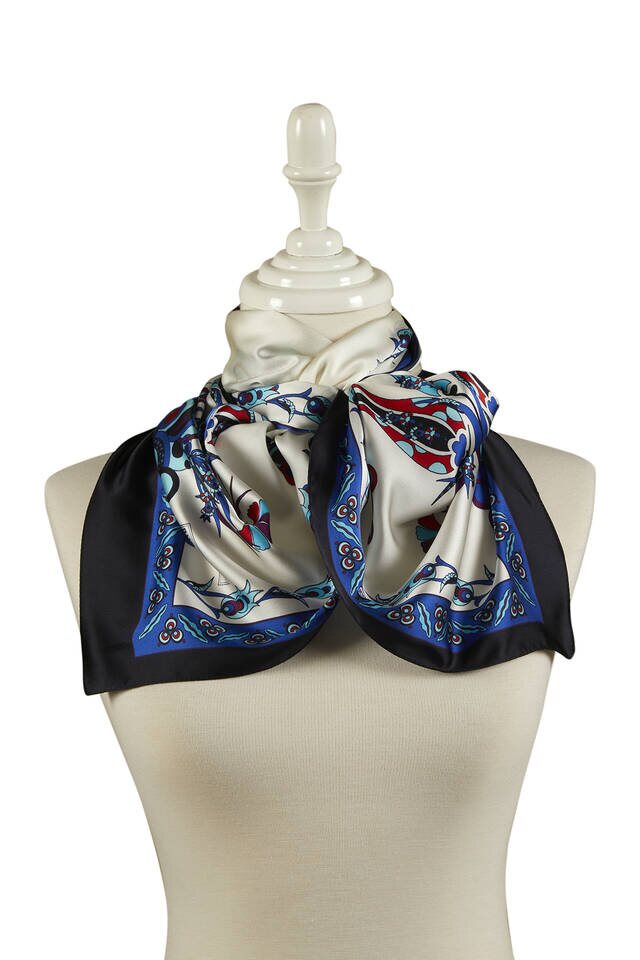 Saks Black Çintemani Pattern Narrow Silky Foulard - 2