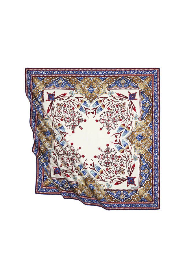 Saks Bordo Türk Motifli Şamdan Lale Desen İpeksi Eşarp 