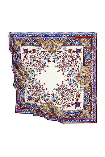 Saks Bordo Türk Motifli Şamdan Lale Desen İpeksi Eşarp 