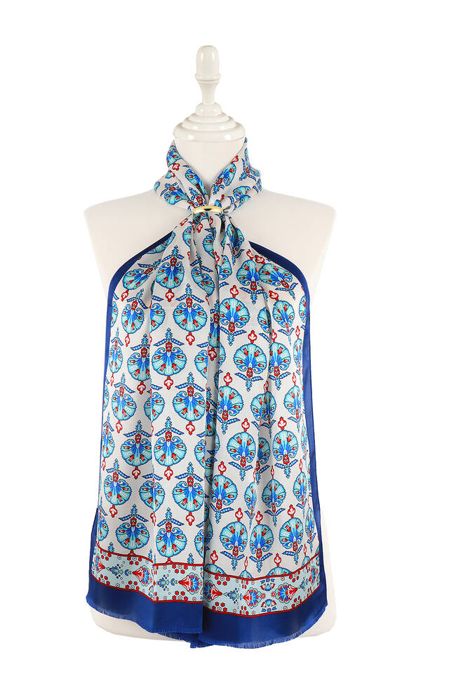 Saks Carnation Pattern Silk Foulard - 1