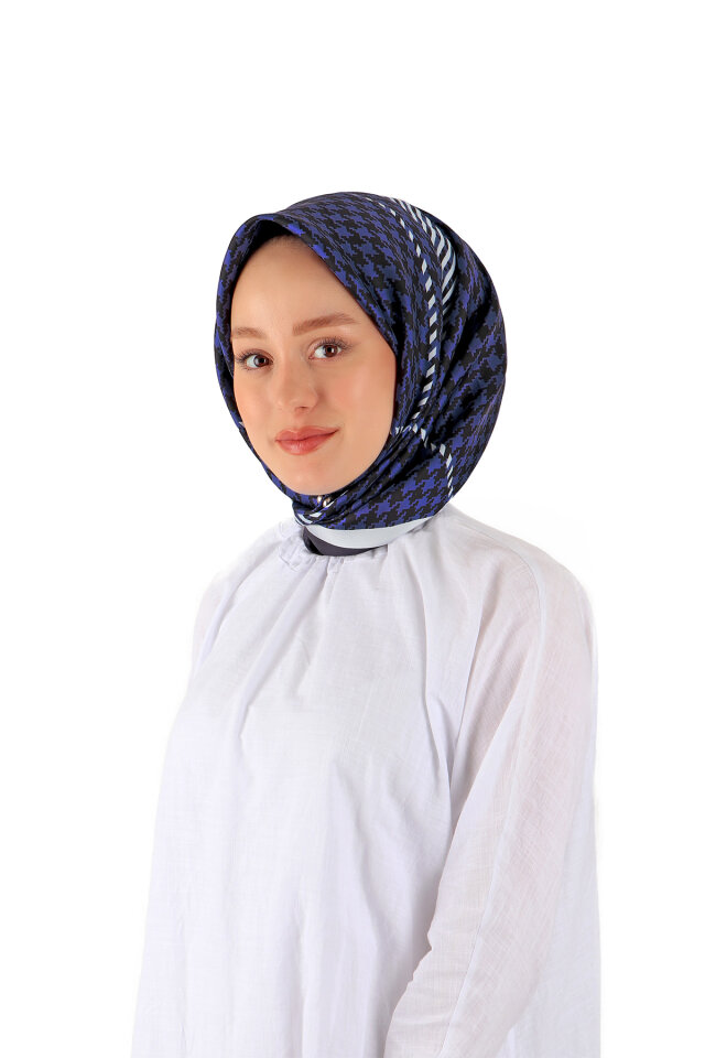 Saks Çizgi Kazayağı Desen Twill İpek Eşarp 