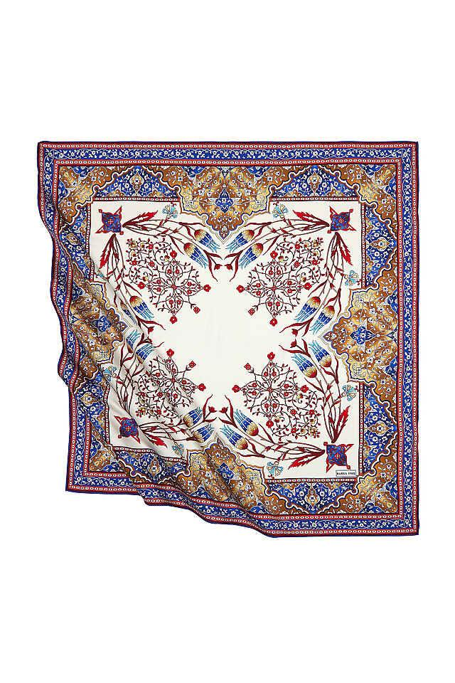 Saks Claret Red Turkish Motif Candlestick Tulip Pattern Silky Square Scarf 