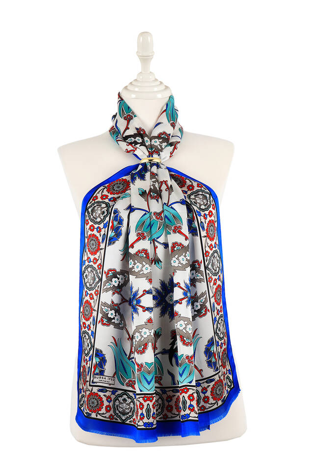 Saks Cream Efes Pattern Silk Foulard 