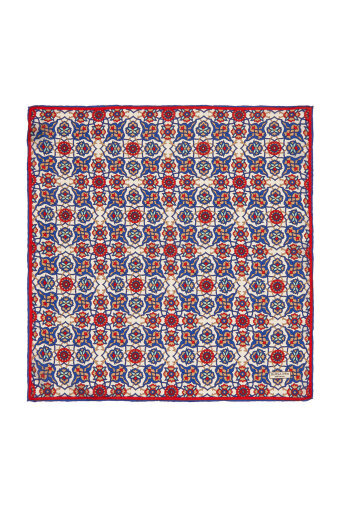 Saks Gold Tile Spiral Pattern Silk Pocket Square 