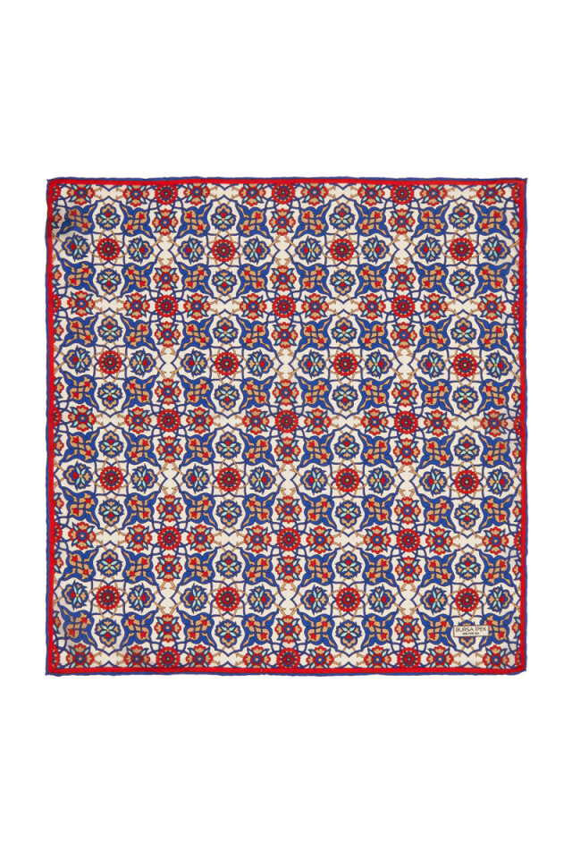 Saks Gold Tile Spiral Pattern Silk Pocket Square - Bursa İpek