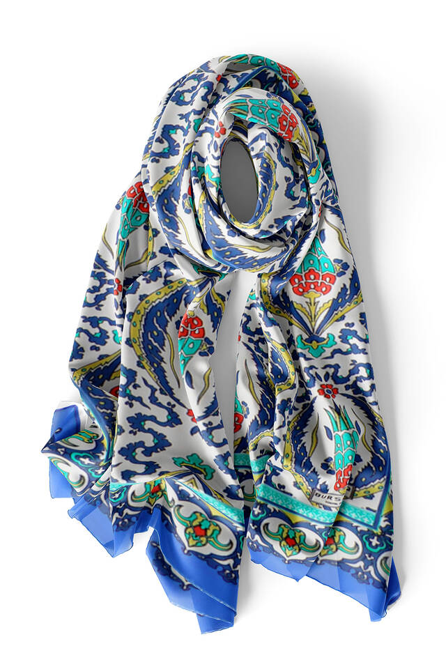 Saks Green Large Tulip Voile Silk Foulard - 3