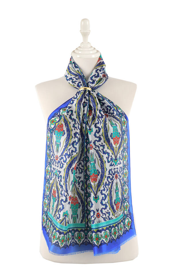 Saks Green Large Tulip Voile Silk Foulard - 1