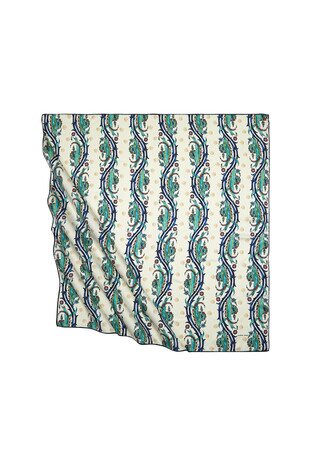 Saks Green Turkish Motif Ivy Pattern Silk Square Scarf 
