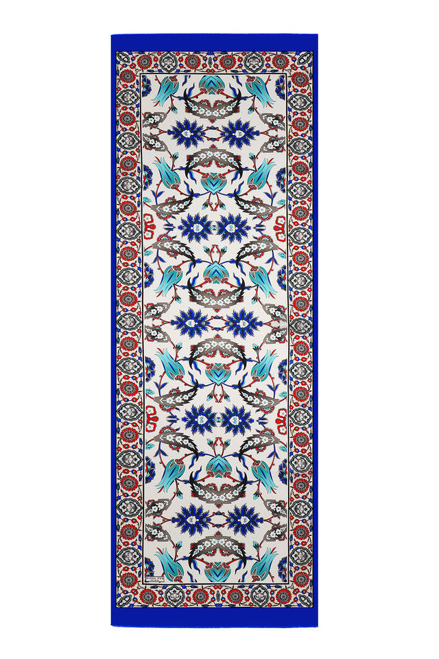 Saks Krem Efes Desen İpek Fular - 4