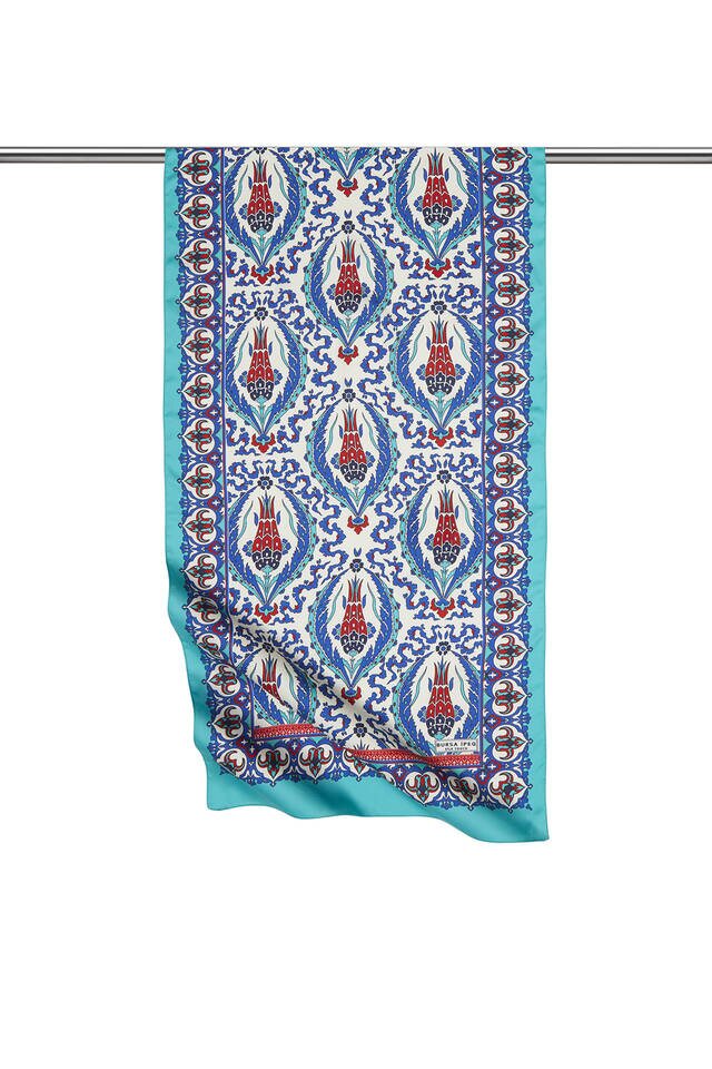 Saks Lacivert Karanfil Desen Dar İpeksi Fular 