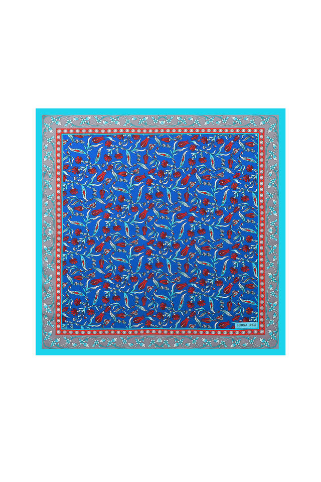 Saks Lale Karanfil Desen İpeksi Mendil - Bursa İpek