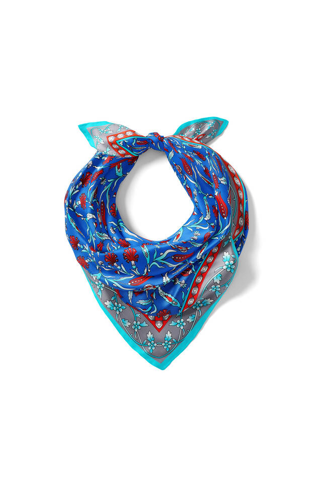 Saks Lale Karanfil Desen İpeksi Mendil - 2