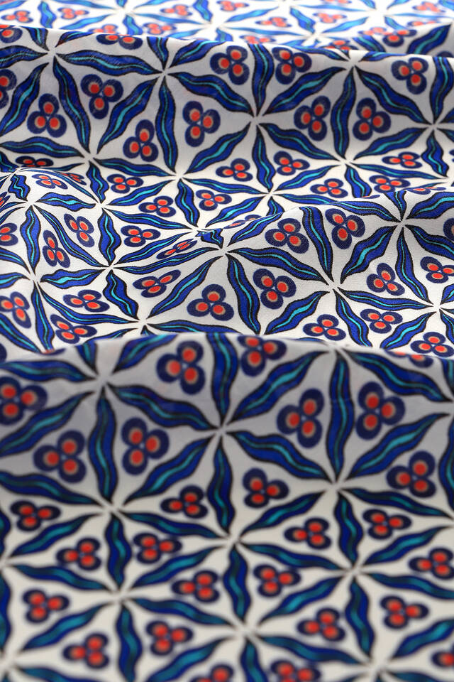 Saks Navy Blue Çintemani Pattern Silk Pocket Square - 3