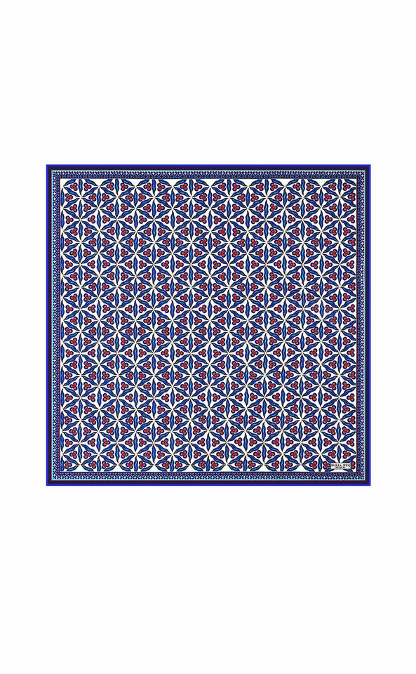 Saks Navy Blue Çintemani Pattern Silk Pocket Square - Bursa İpek