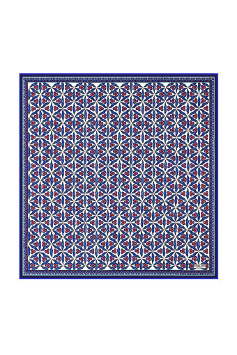 Saks Navy Blue Çintemani Pattern Silk Pocket Square 